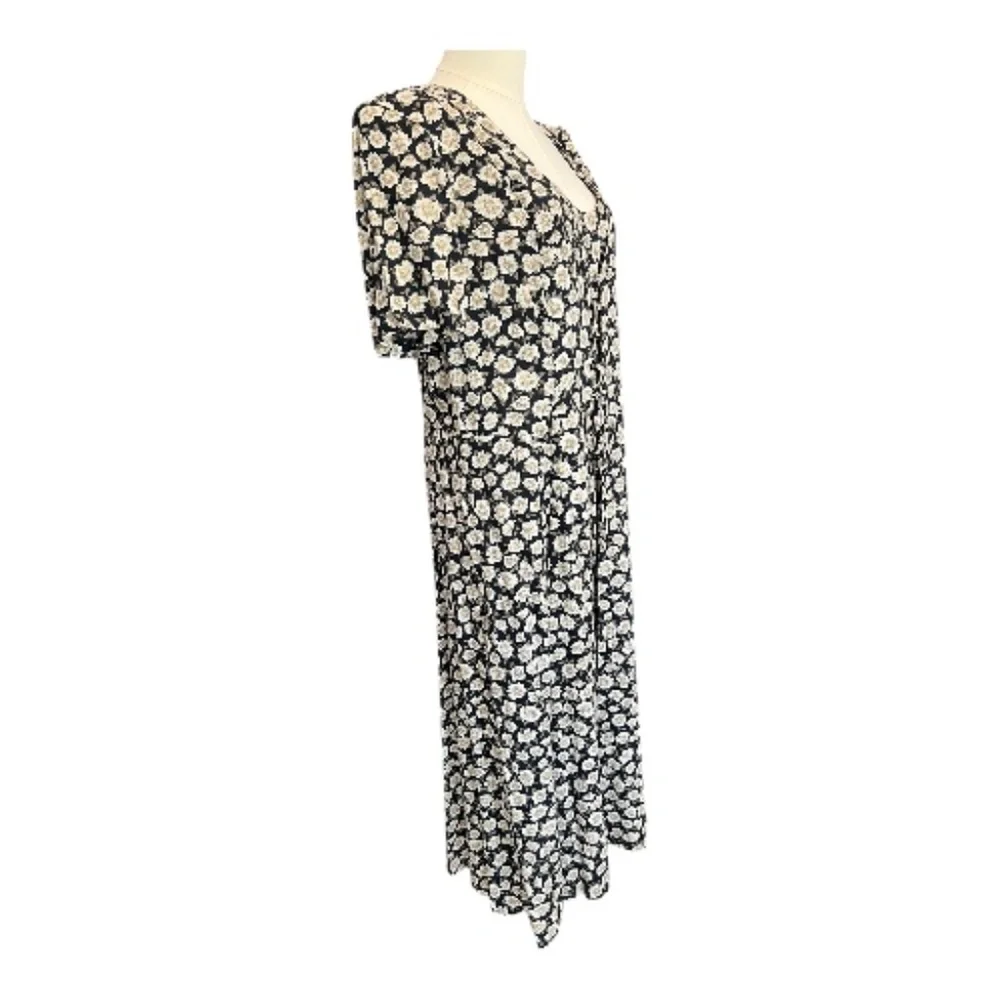 π€π€ EUC ALIX TAYLOR Black & White Floral Print Lace-Up Midi Dress | Sz 18 - Picture 4 of 9